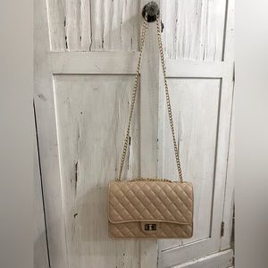 Nude Handbag with gold chain strap